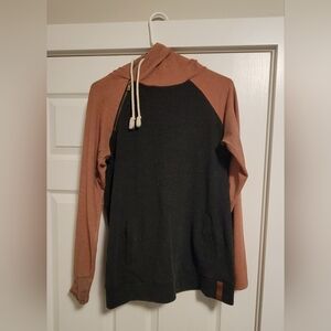 AMPERSAND AVE Dark Grey and Terracotta Women's Double Hood Sweater SZ S